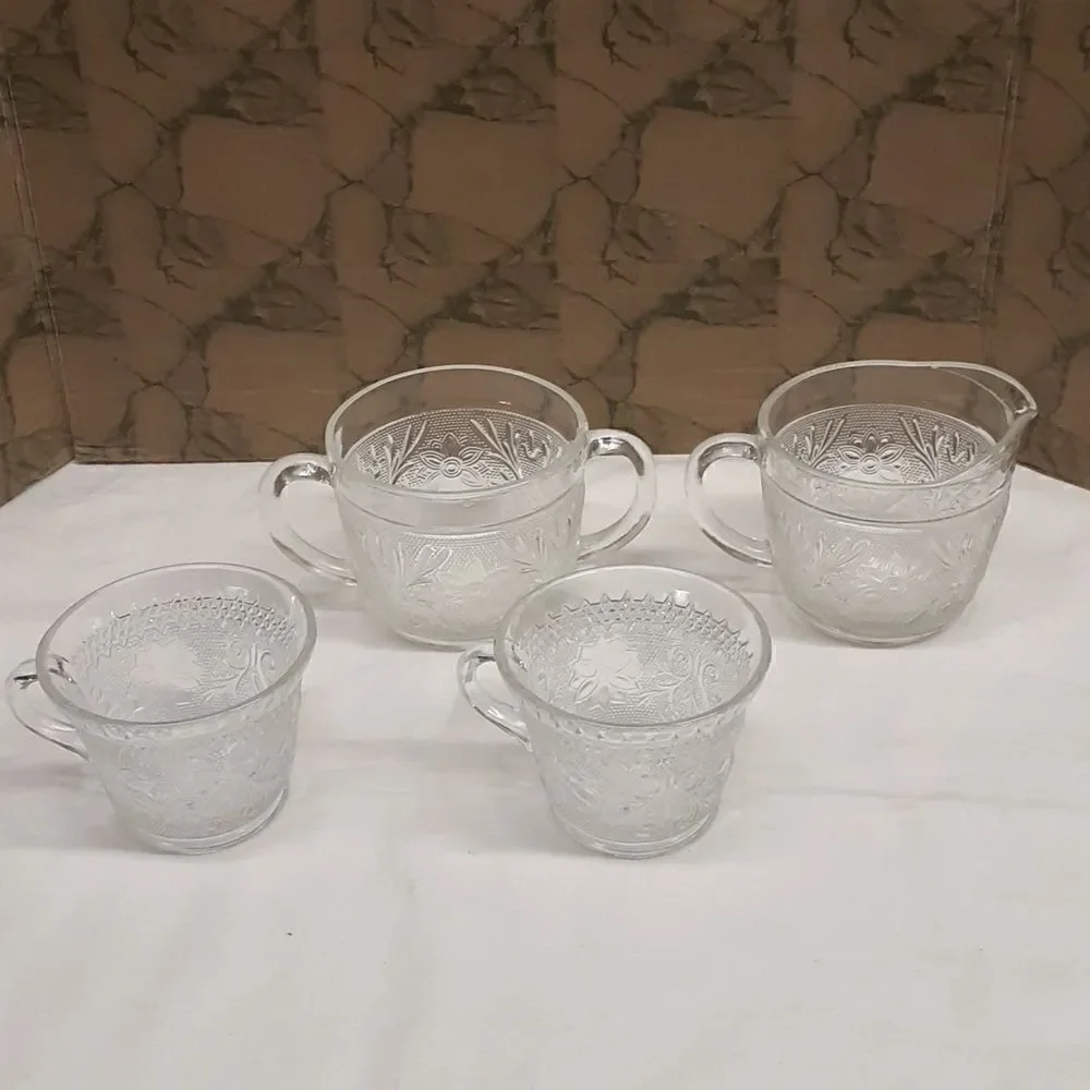 4 -pc Vintage MCM Anchor Hocking depression glass cream/sugar/cups‎